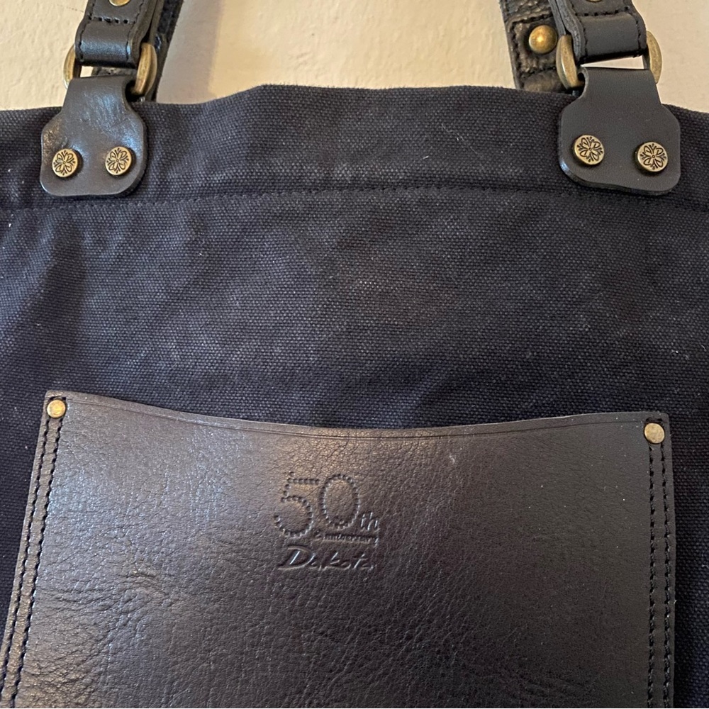 Dakota Black Canvas Shoulder Bag with Leather Handles and Front Pocket - Picture 2 of 7